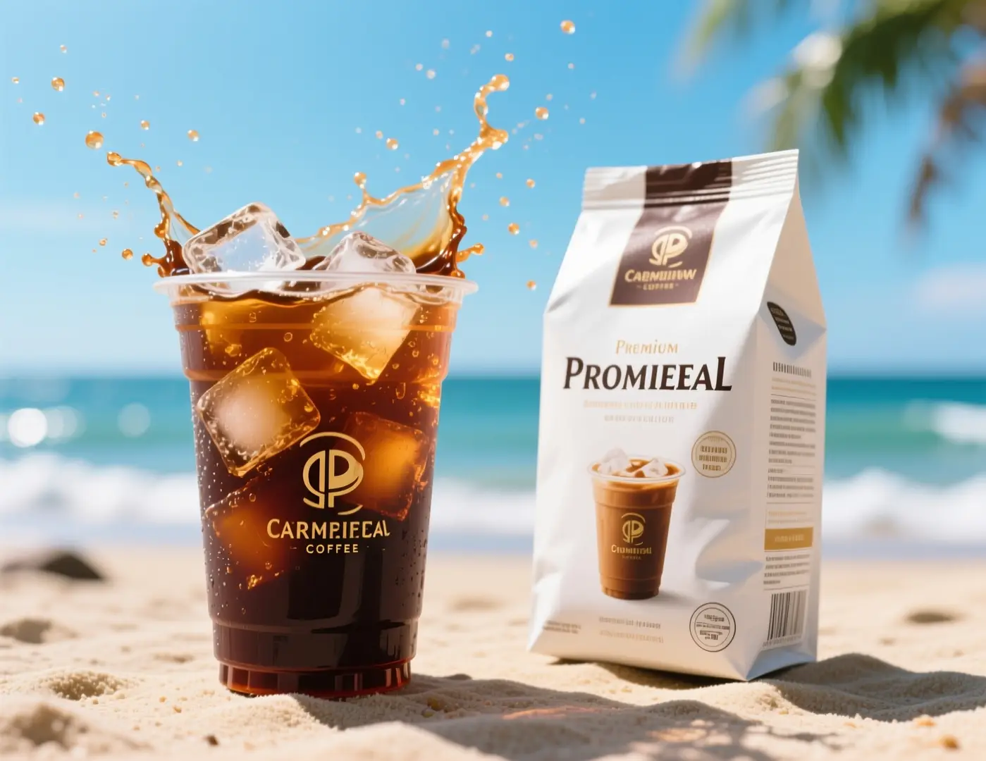 Iced coffee in a tall glass with condensation on a cafe table